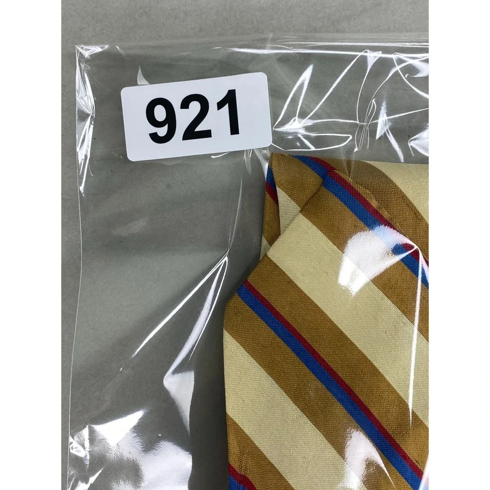Whaling's Mens Silk Tie Gold Cream Blue Burgundy Striped Professional 57x4